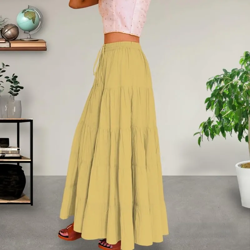 ANANYA FASHION & CRAFTS HUB Flared Maxi Skirts for Women Long Cotton Cambric Solid Plain Elastic Waist Lehenga