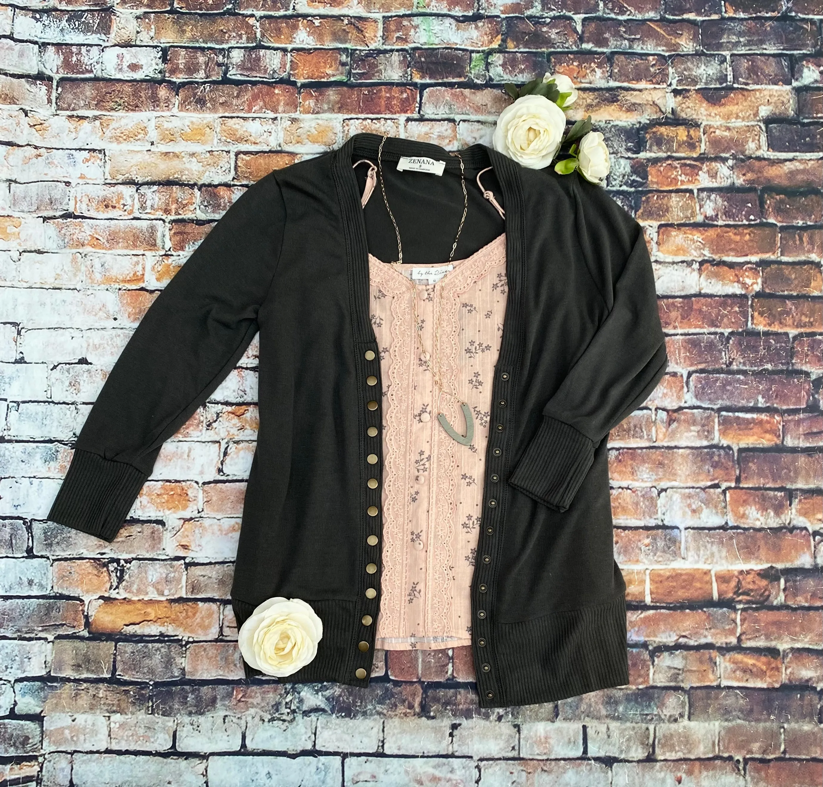 Ash Grey 3/4 Snap Cardigan (Size XL)