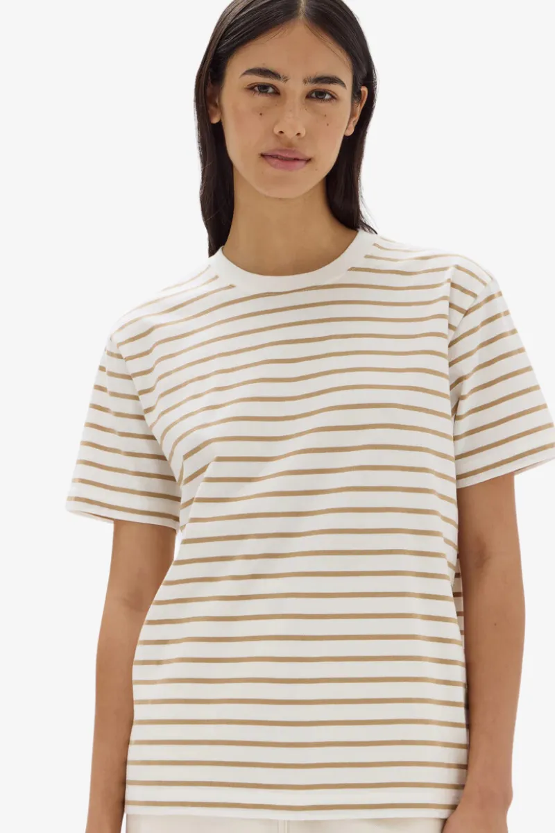 Assembly Label -  Port Stripe Short Sleeve Tee - Antique White /Tan Stripe