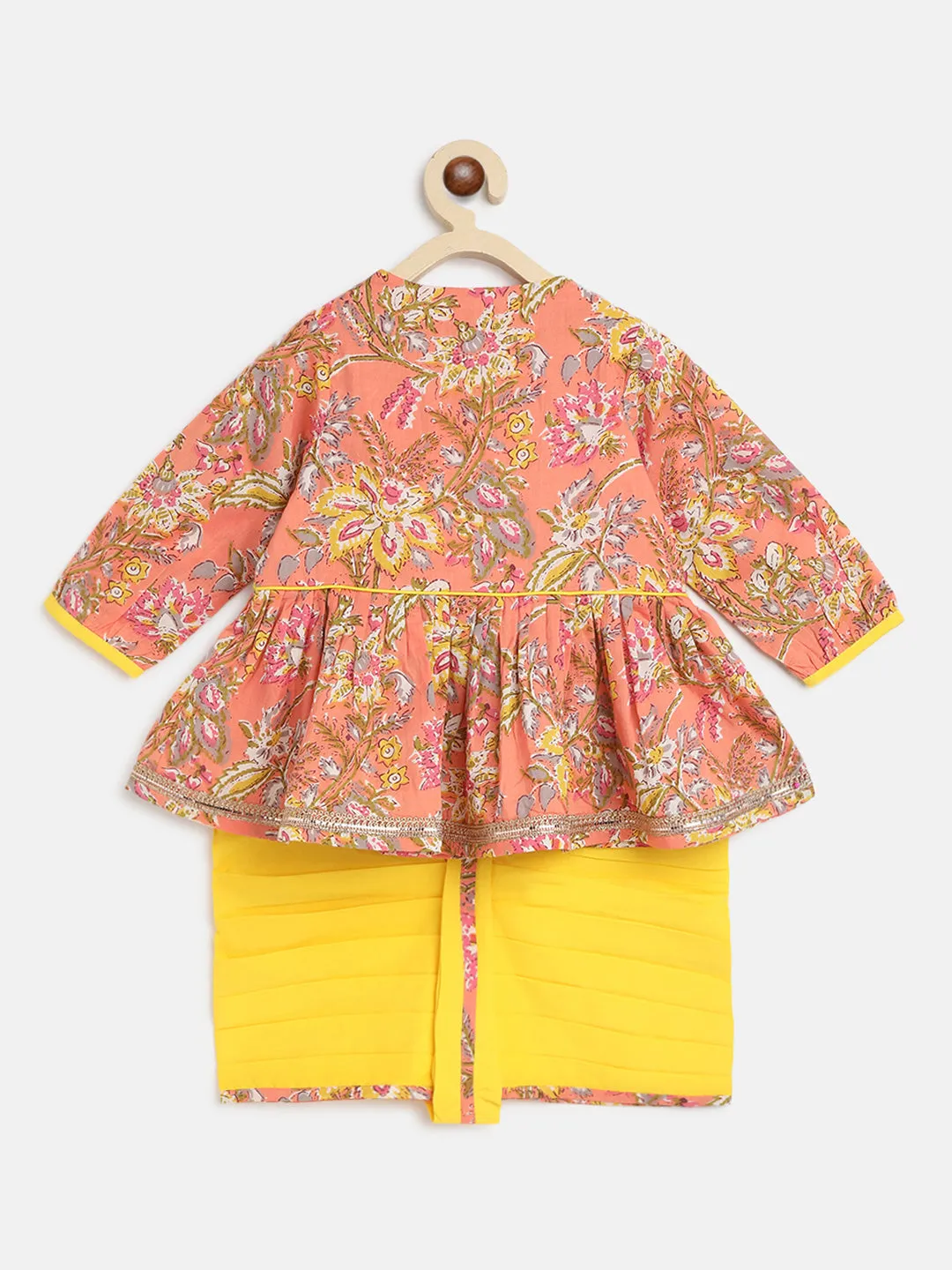 Baby Girl Peach Printed Floral Angrakha Set