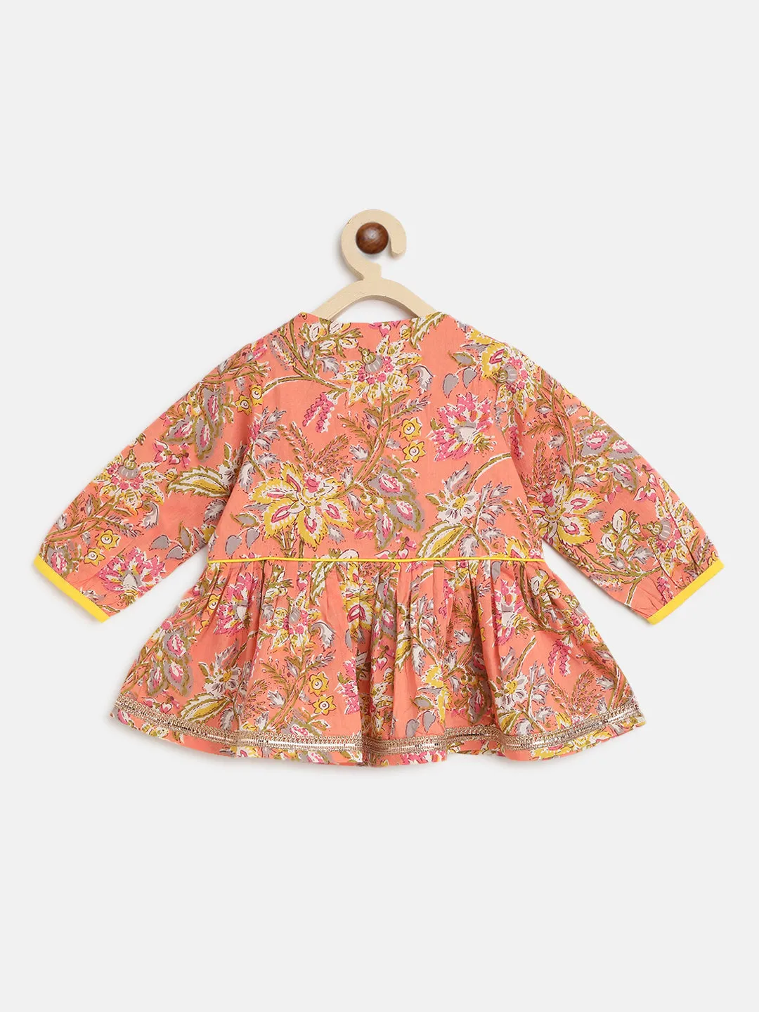 Baby Girl Peach Printed Floral Angrakha Set