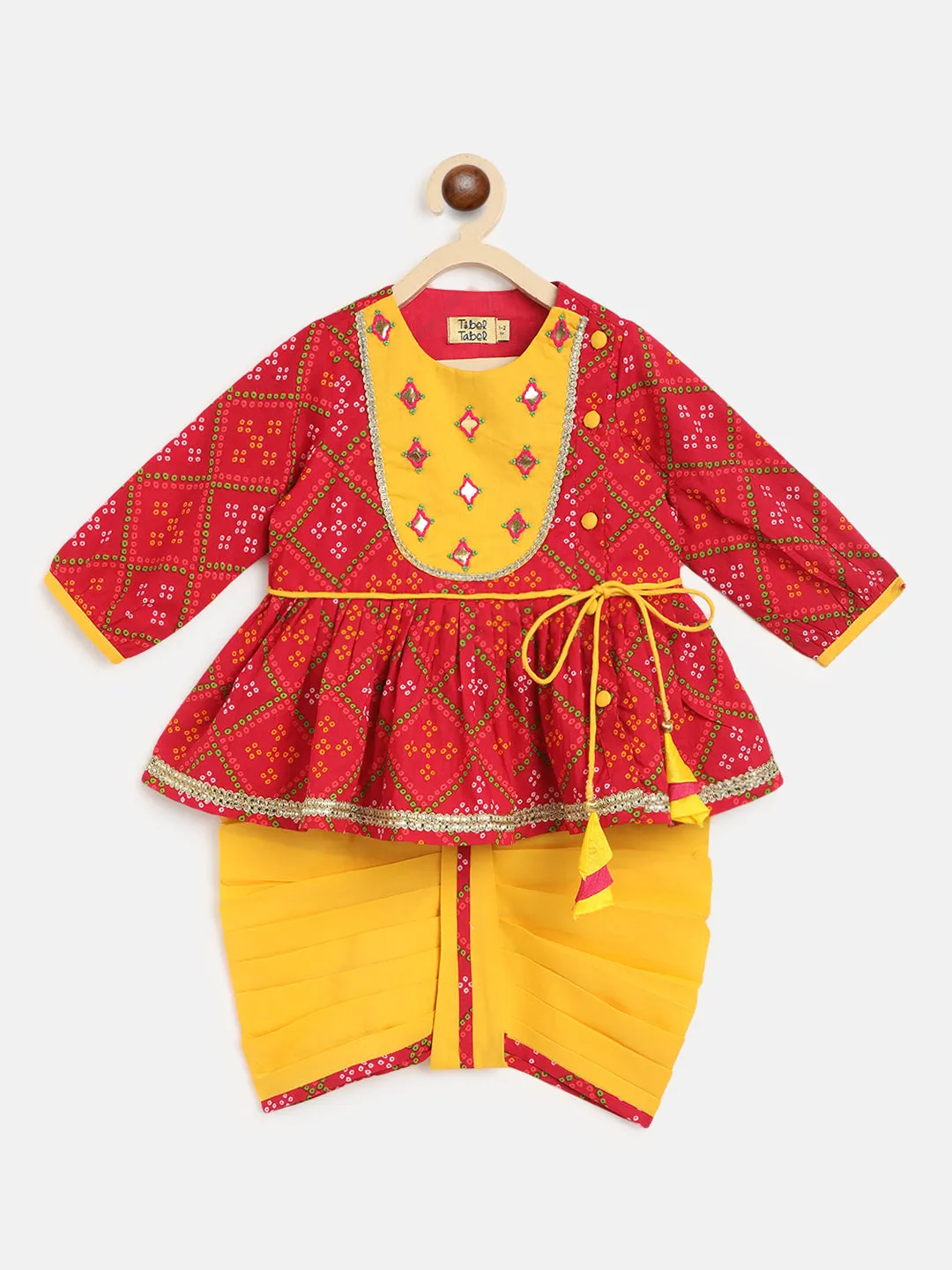 Baby Girl Pink Printed Bandhani Angrakha Set