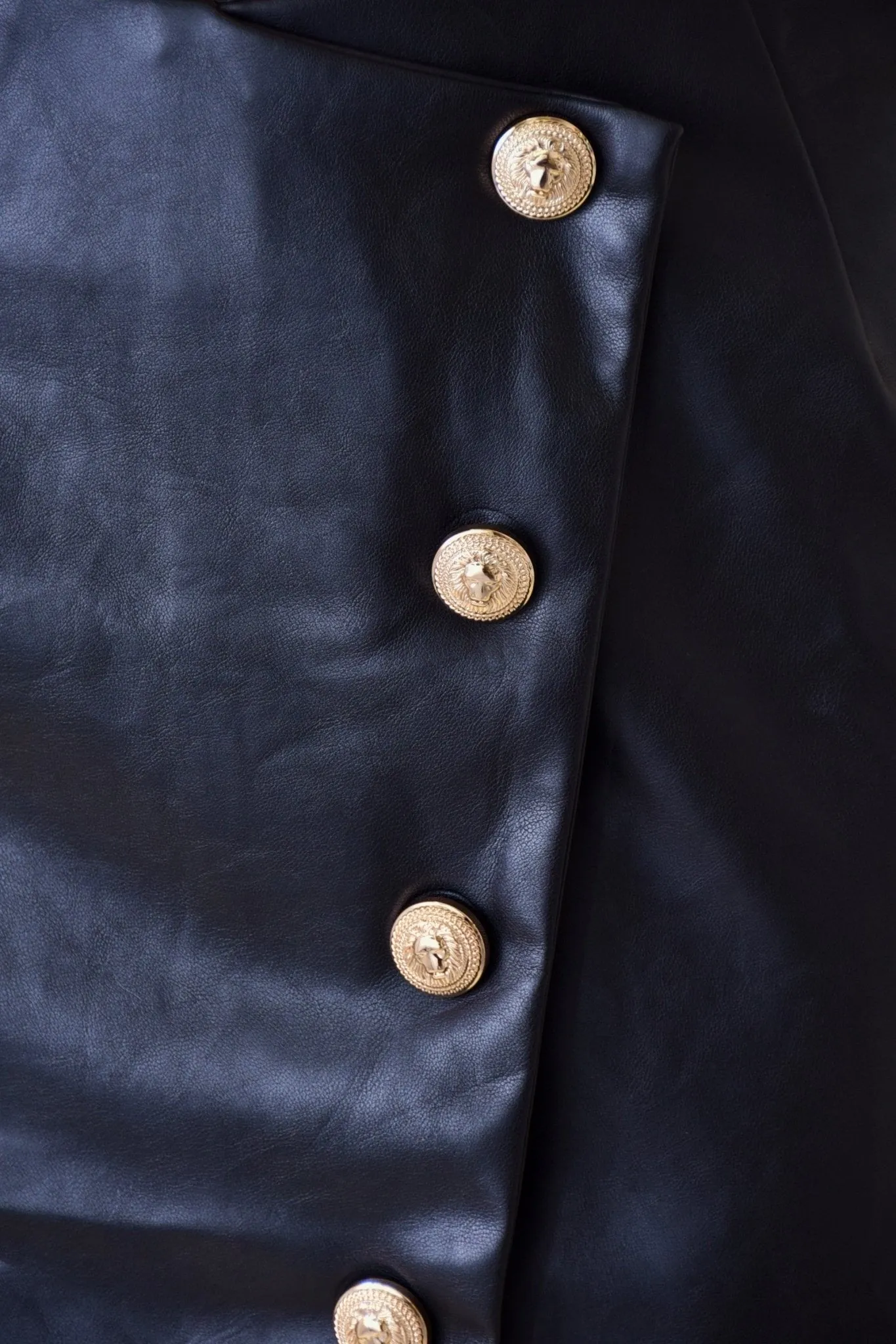 Black Leather Asymmetrical Button Down Mini Skirt