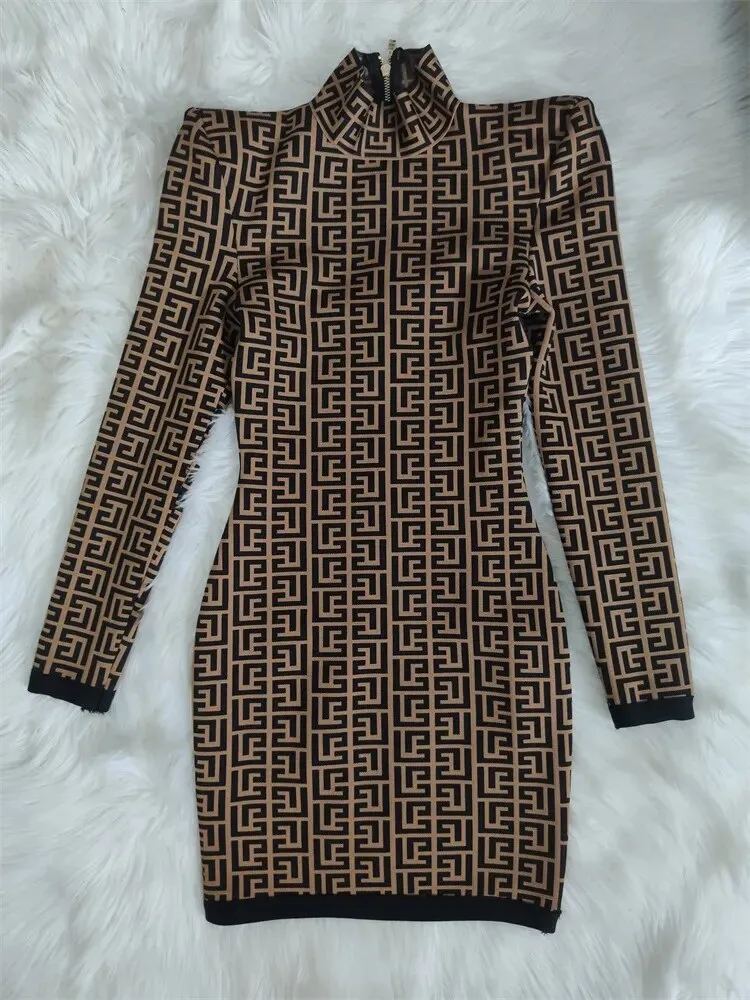 Bodycon Chic Geometric Jacquard Bandage Dress