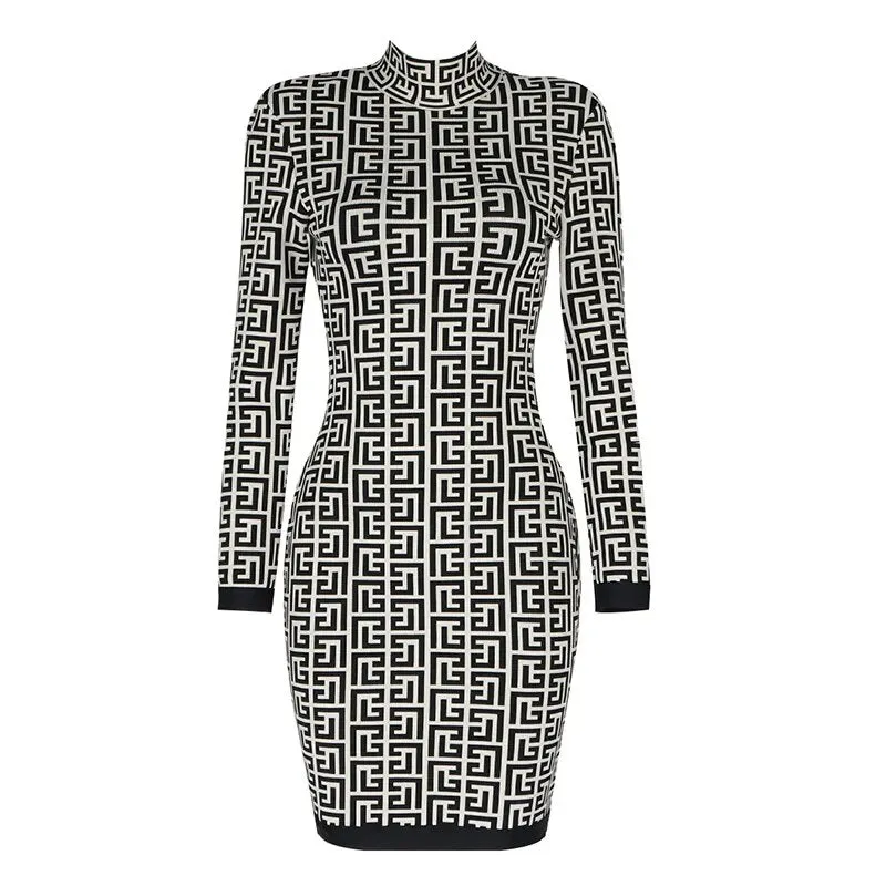 Bodycon Chic Geometric Jacquard Bandage Dress