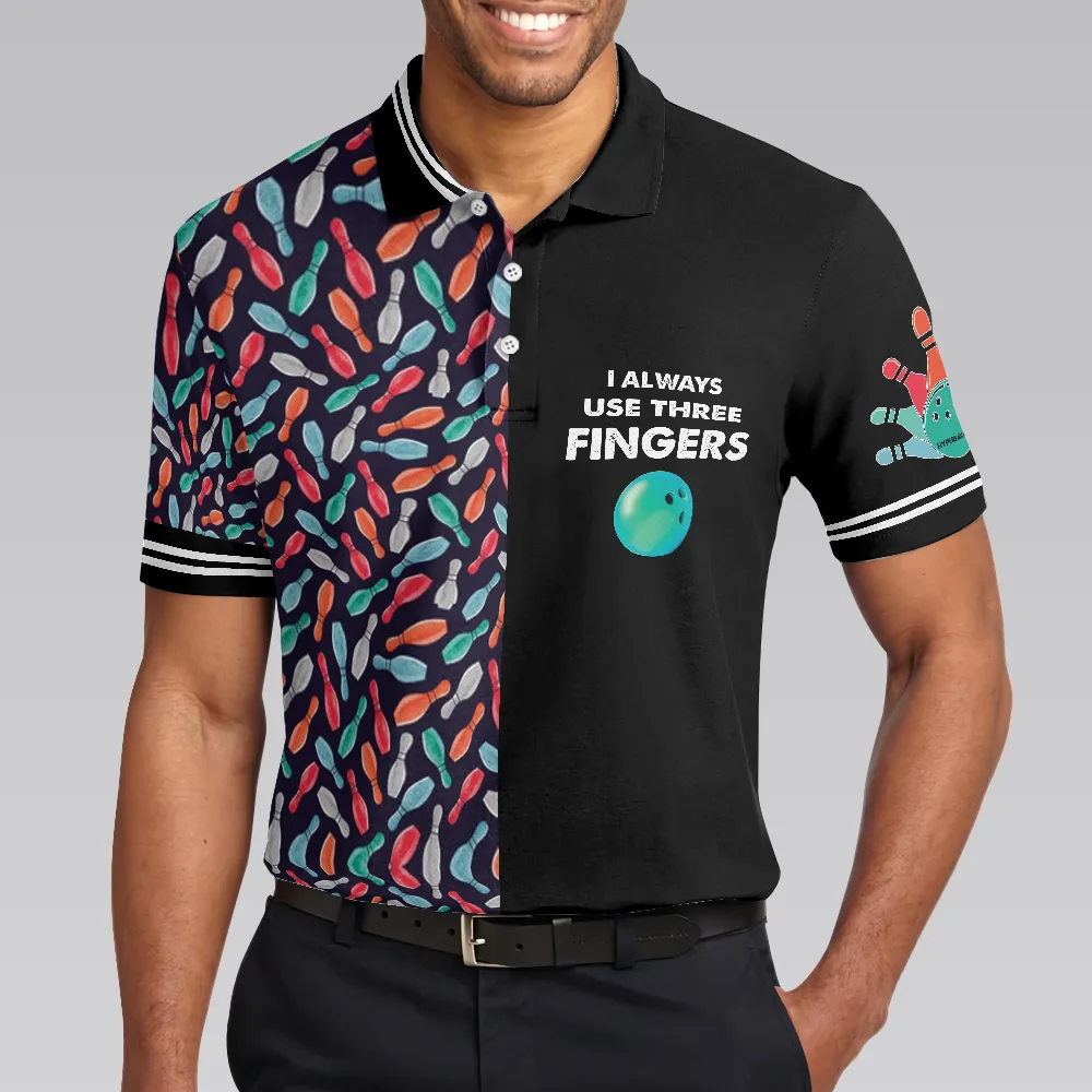 Bowling Men Polo Shirt - Bowling Ball Pattern Men Polo Shirt, I Always Use Three Fingers Polo Shirt For Men - Perfect Gift For Friend, Family, Bowling Lovers