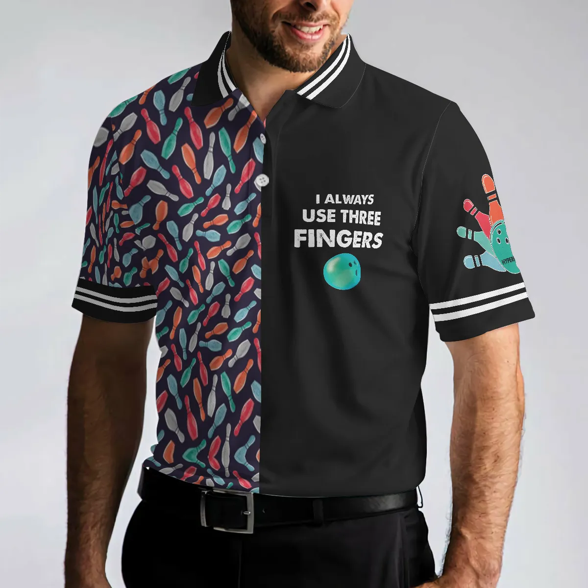 Bowling Men Polo Shirt - Bowling Ball Pattern Men Polo Shirt, I Always Use Three Fingers Polo Shirt For Men - Perfect Gift For Friend, Family, Bowling Lovers