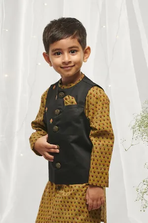 Boys Black Printed Buti Bundi Kurta Set