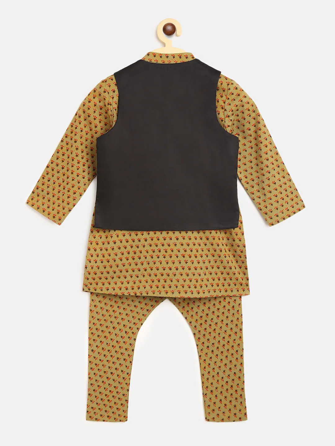 Boys Black Printed Buti Bundi Kurta Set