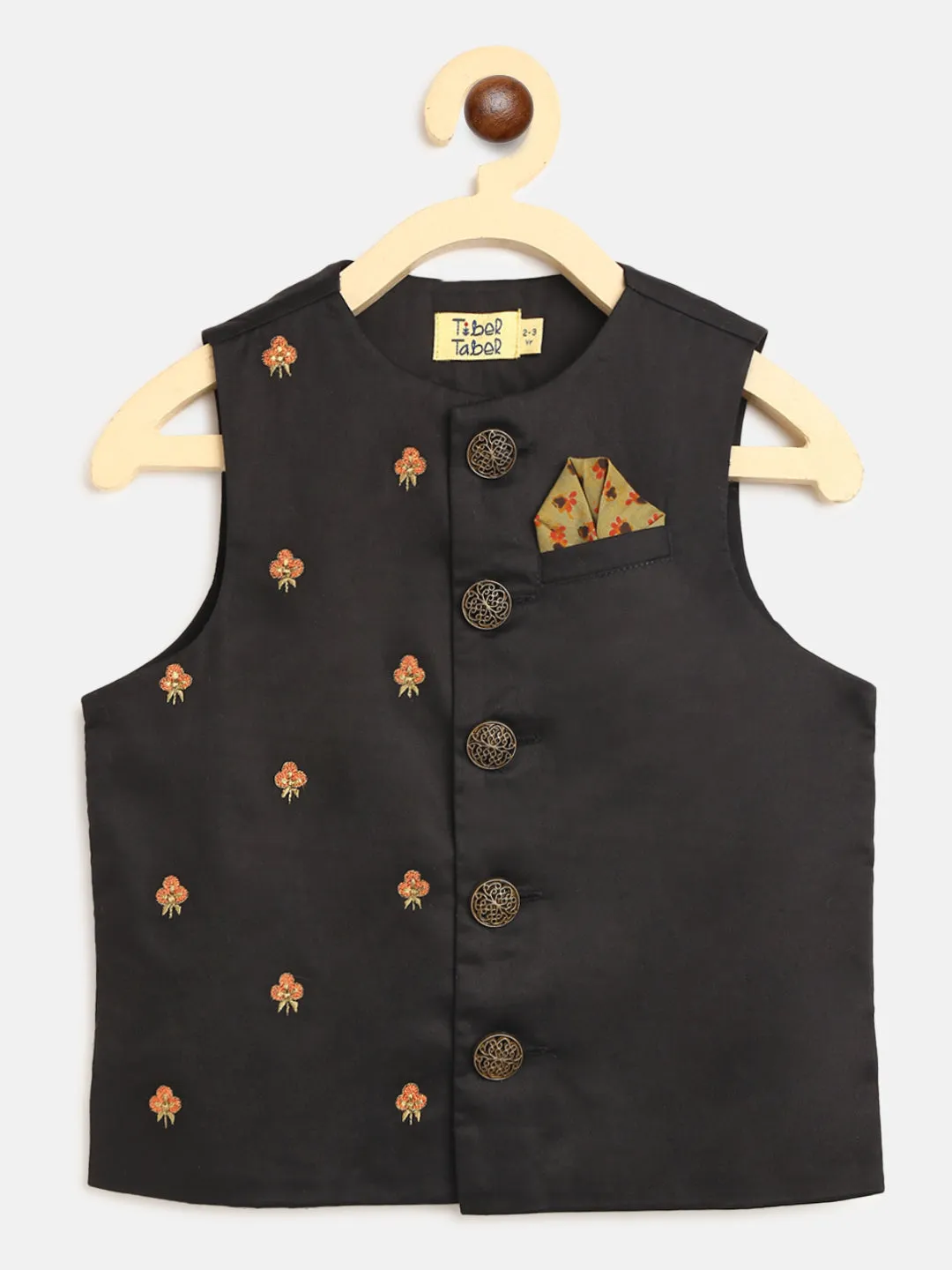 Boys Black Printed Buti Bundi Kurta Set