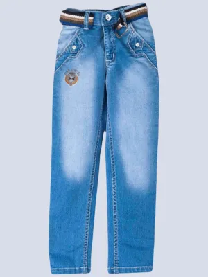 Boys' Blue Denim Jeans with Badge and Belt Detail