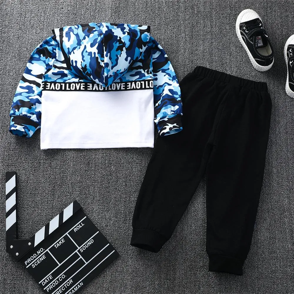 Boys Camo Letter Printed Hooded Top & Pants Boy Wholesale Clothing