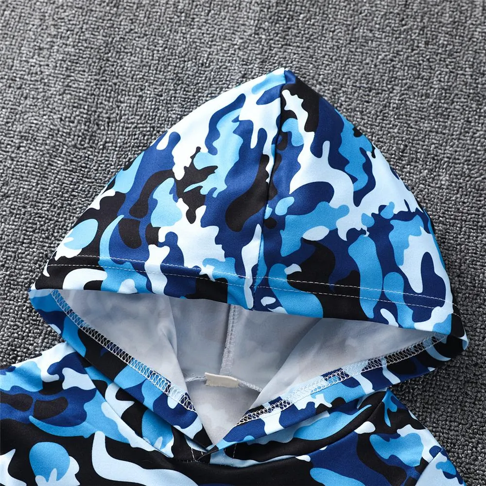 Boys Camo Letter Printed Hooded Top & Pants Boy Wholesale Clothing