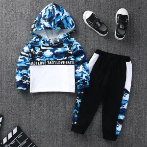 Boys Camo Letter Printed Hooded Top & Pants Boy Wholesale Clothing