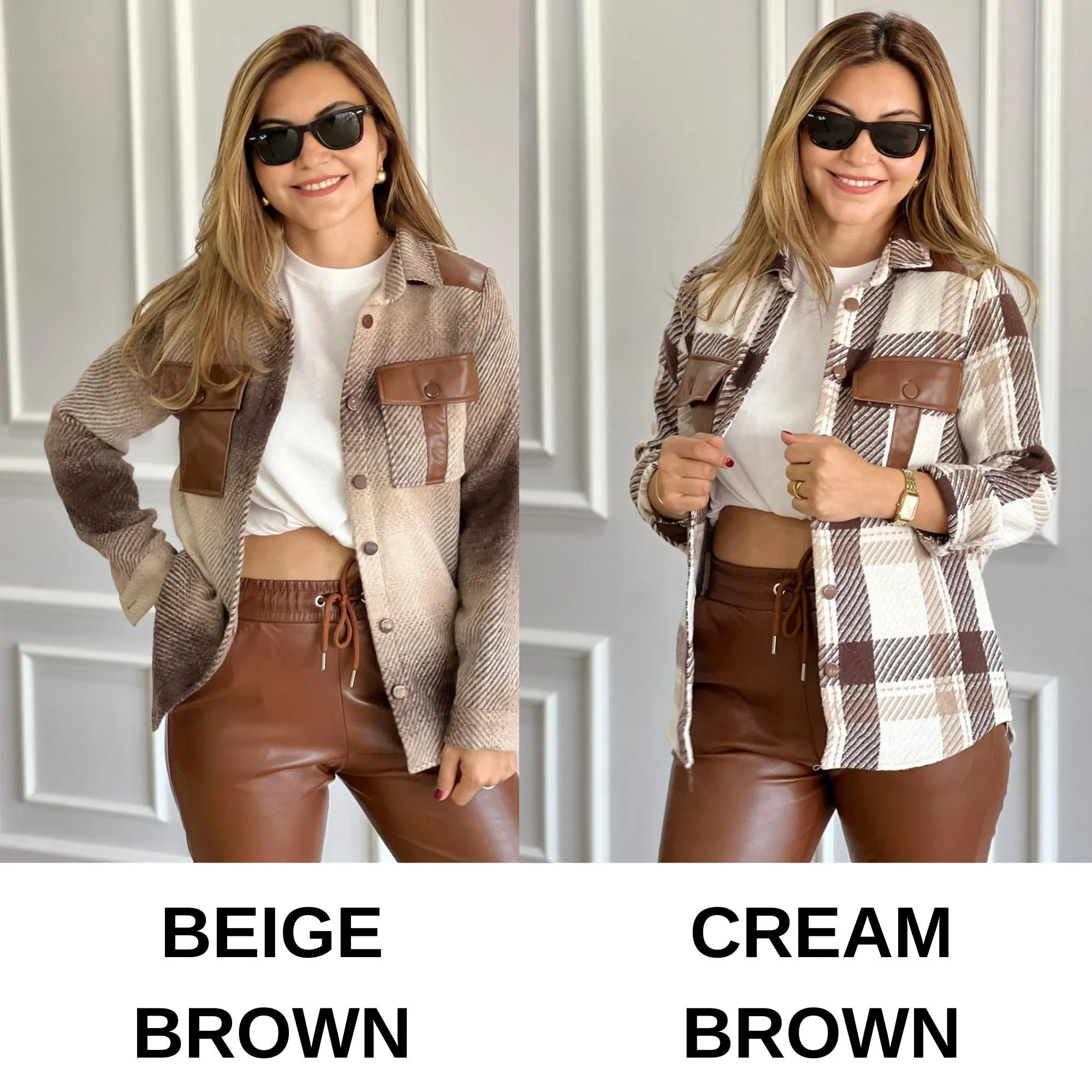 Brown Cotton Plaid Button Down Shacket