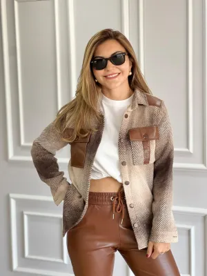Brown Cotton Plaid Button Down Shacket