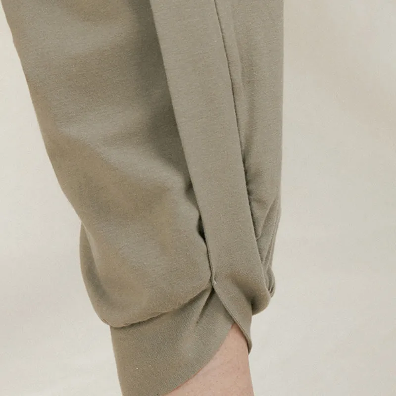 Buddha Stones Casual Plain High Waist Side Fold Quick Drying Women's Cotton Pants With Pockets