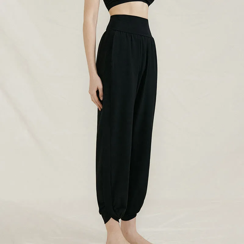 Buddha Stones Casual Plain High Waist Side Fold Quick Drying Women's Cotton Pants With Pockets