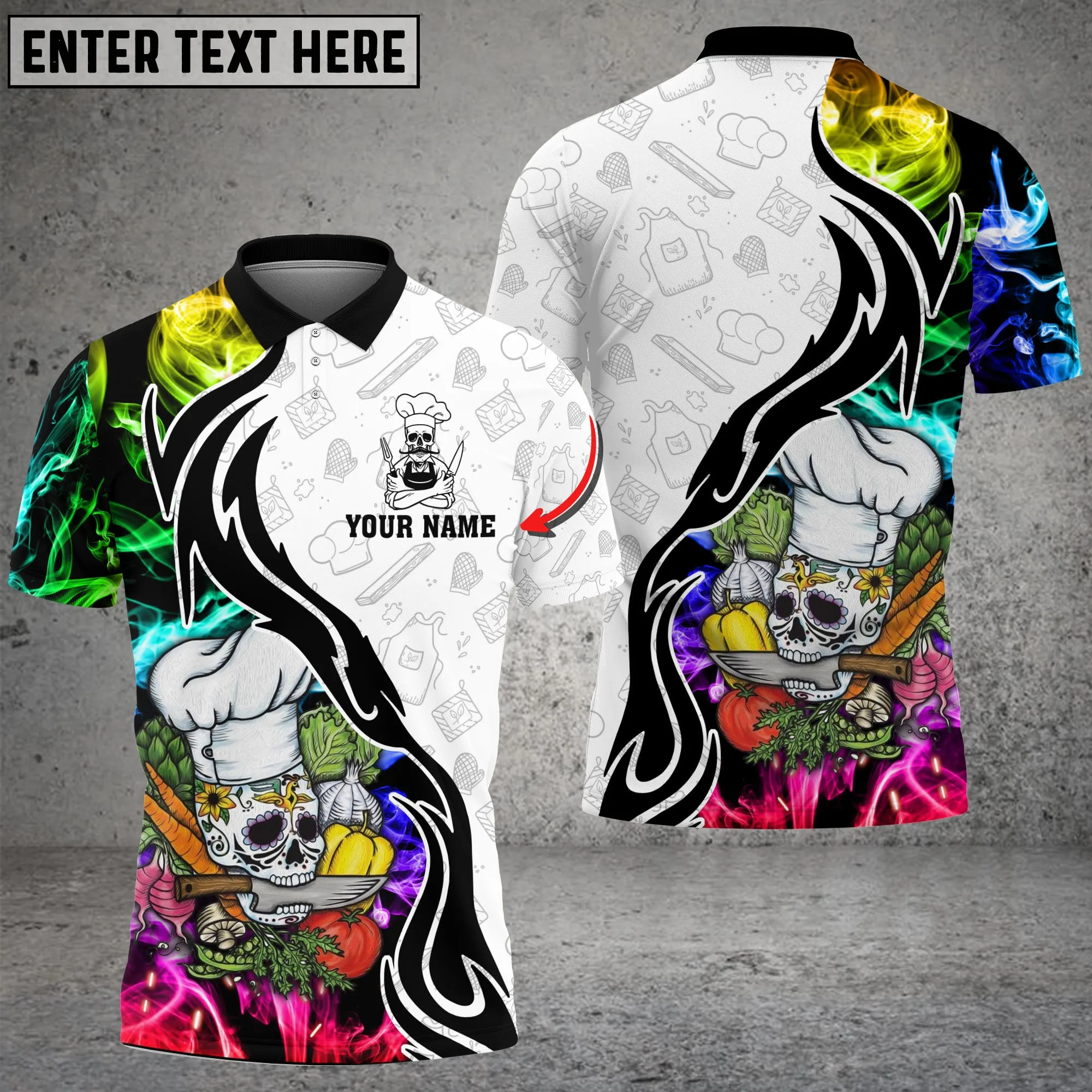 CHEF Multicolor Smoke Pattern - Personalized Name 3D White All Over Printed Shirt