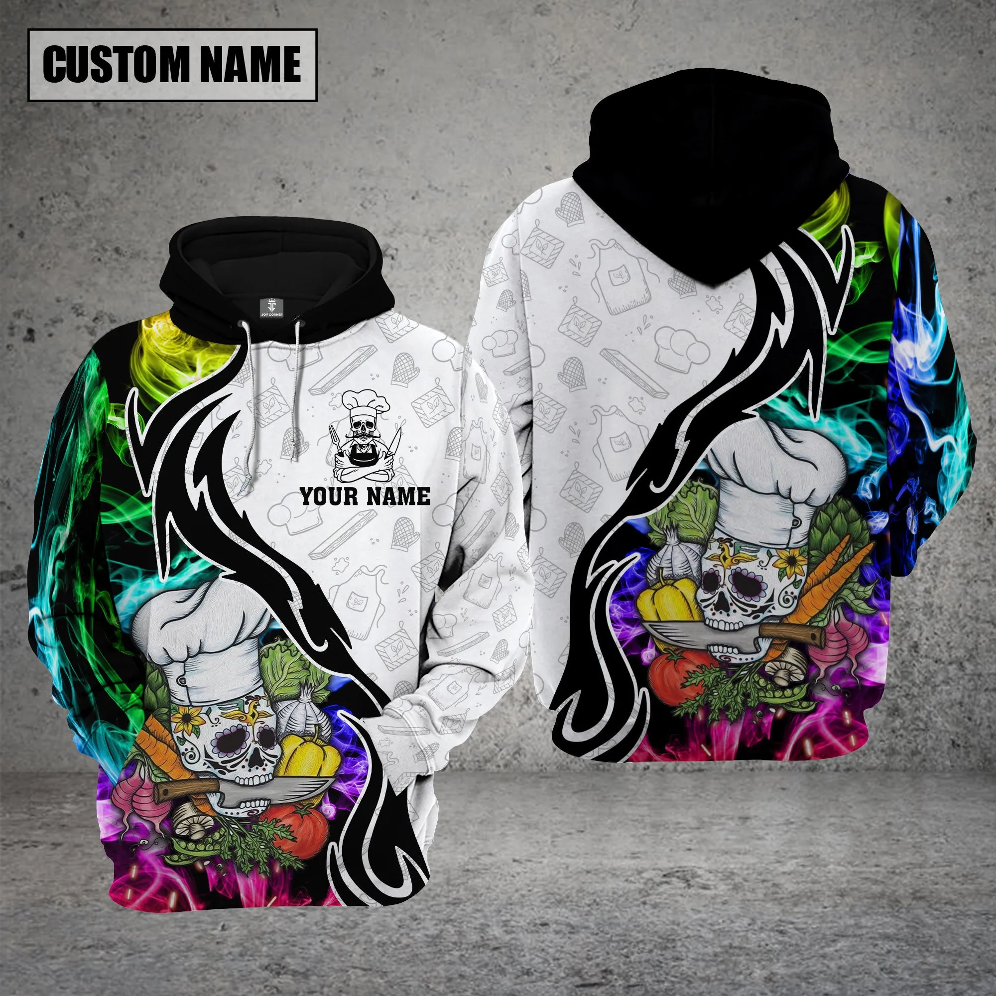 CHEF Multicolor Smoke Pattern - Personalized Name 3D White All Over Printed Shirt