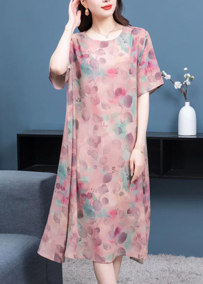 Chic light Purple O-Neck Print Patchwork Chiffon Dresses Summer LY6490