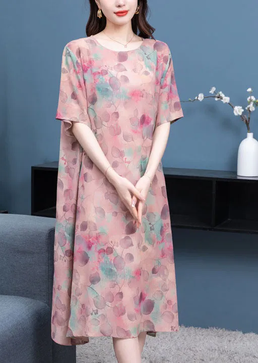 Chic light Purple O-Neck Print Patchwork Chiffon Dresses Summer LY6490