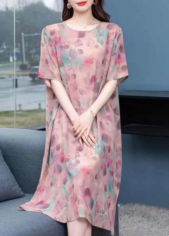 Chic light Purple O-Neck Print Patchwork Chiffon Dresses Summer LY6490