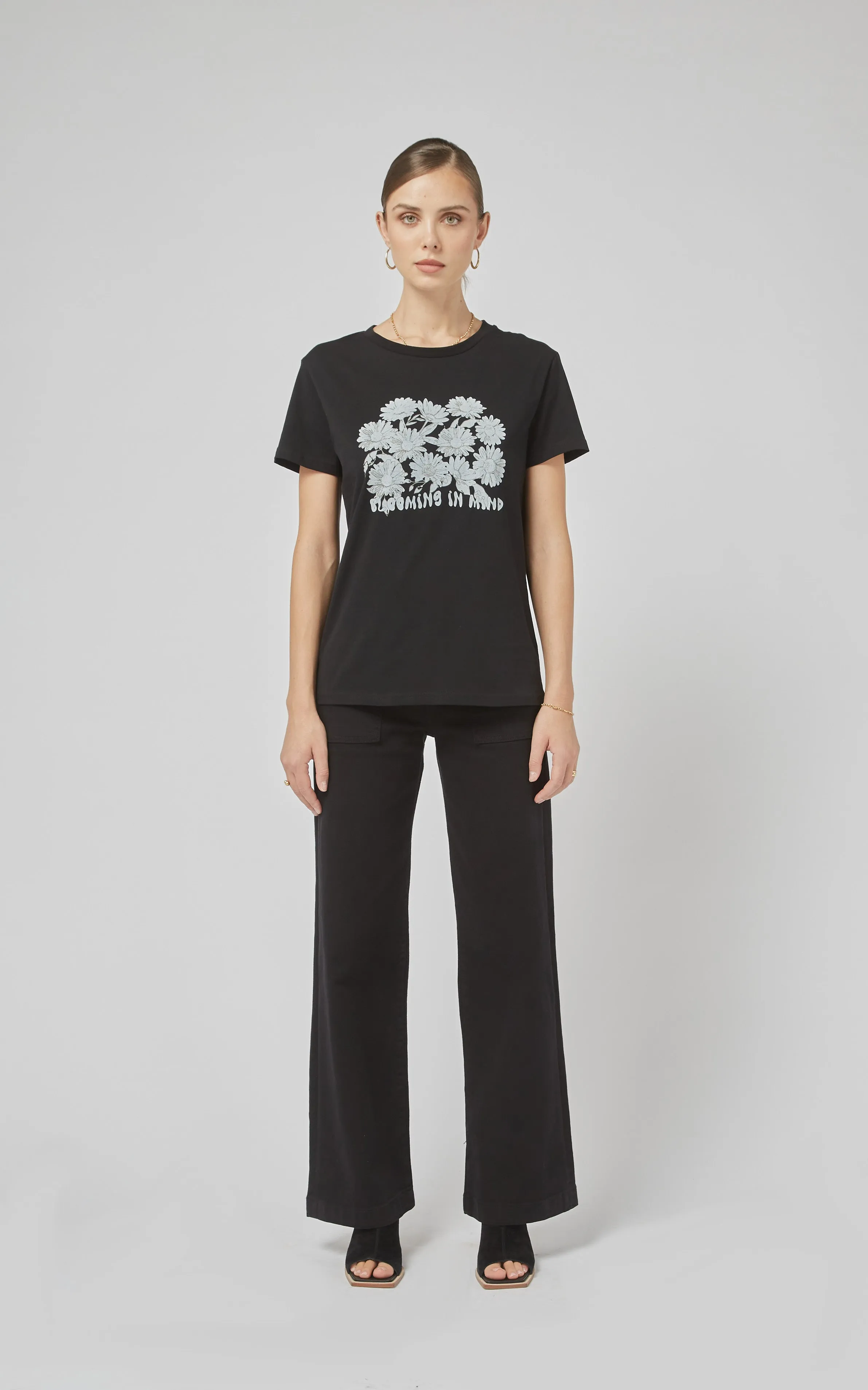 Clare Black Printed Tee