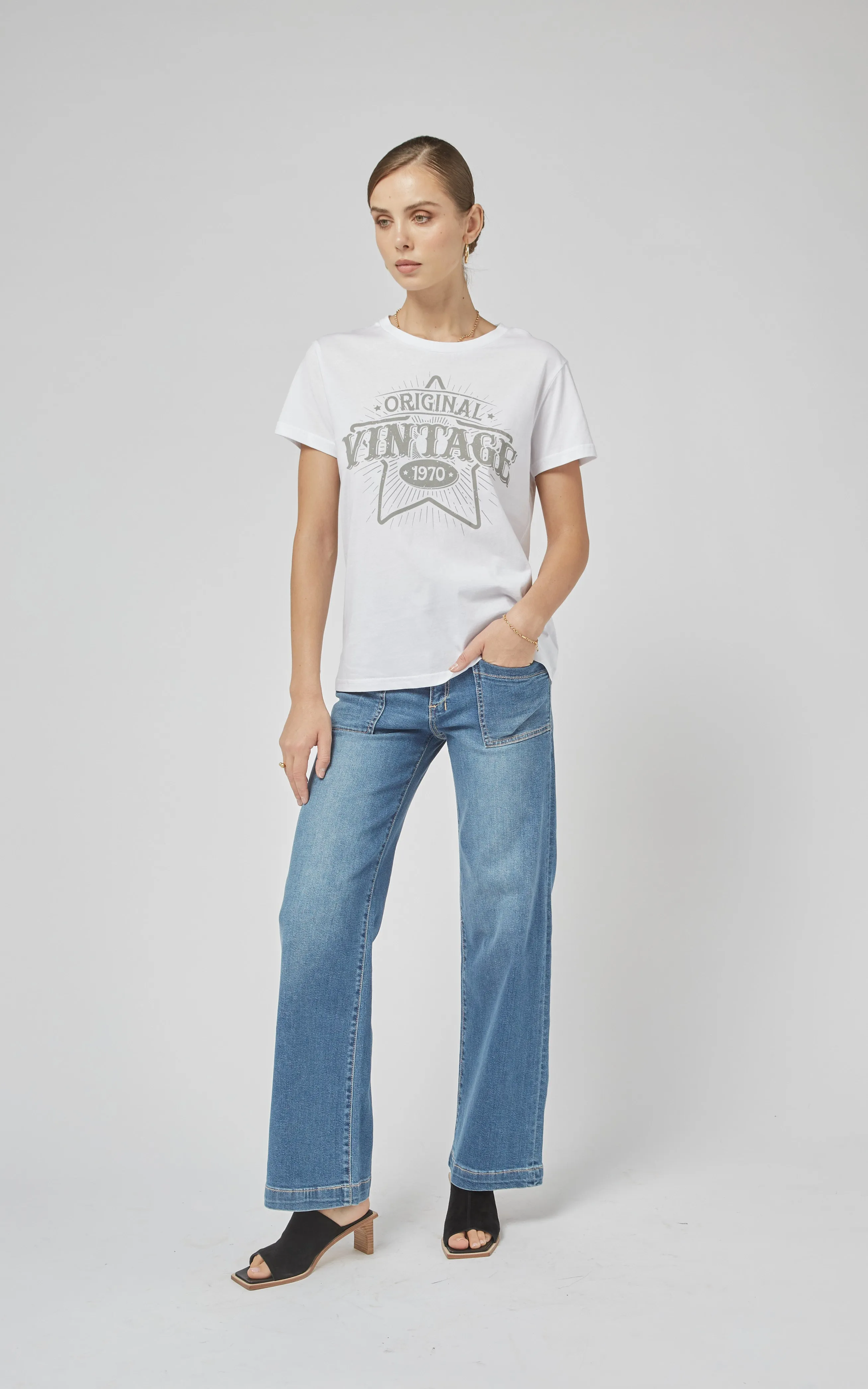 Clare White VN Printed Tee