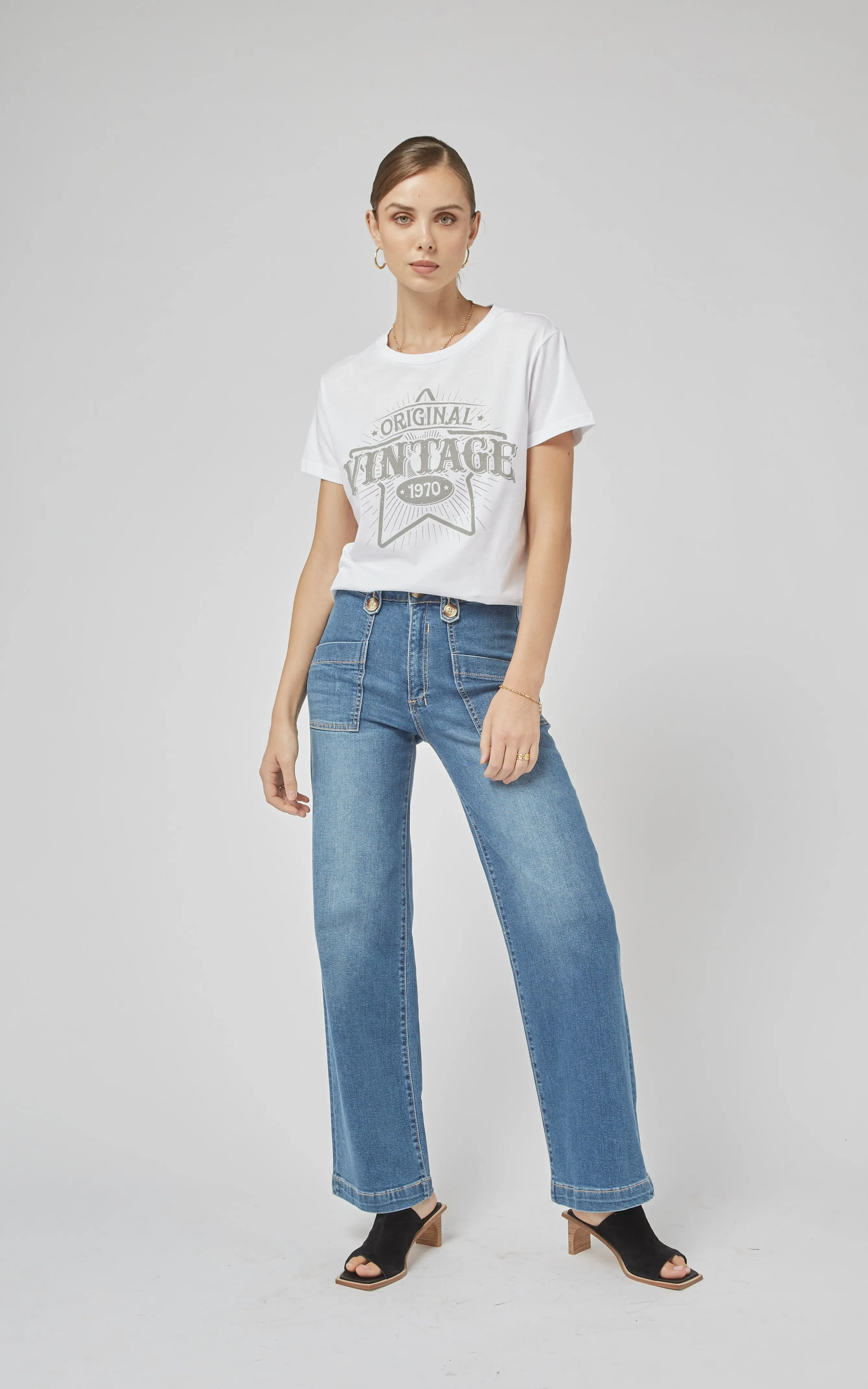 Clare White VN Printed Tee