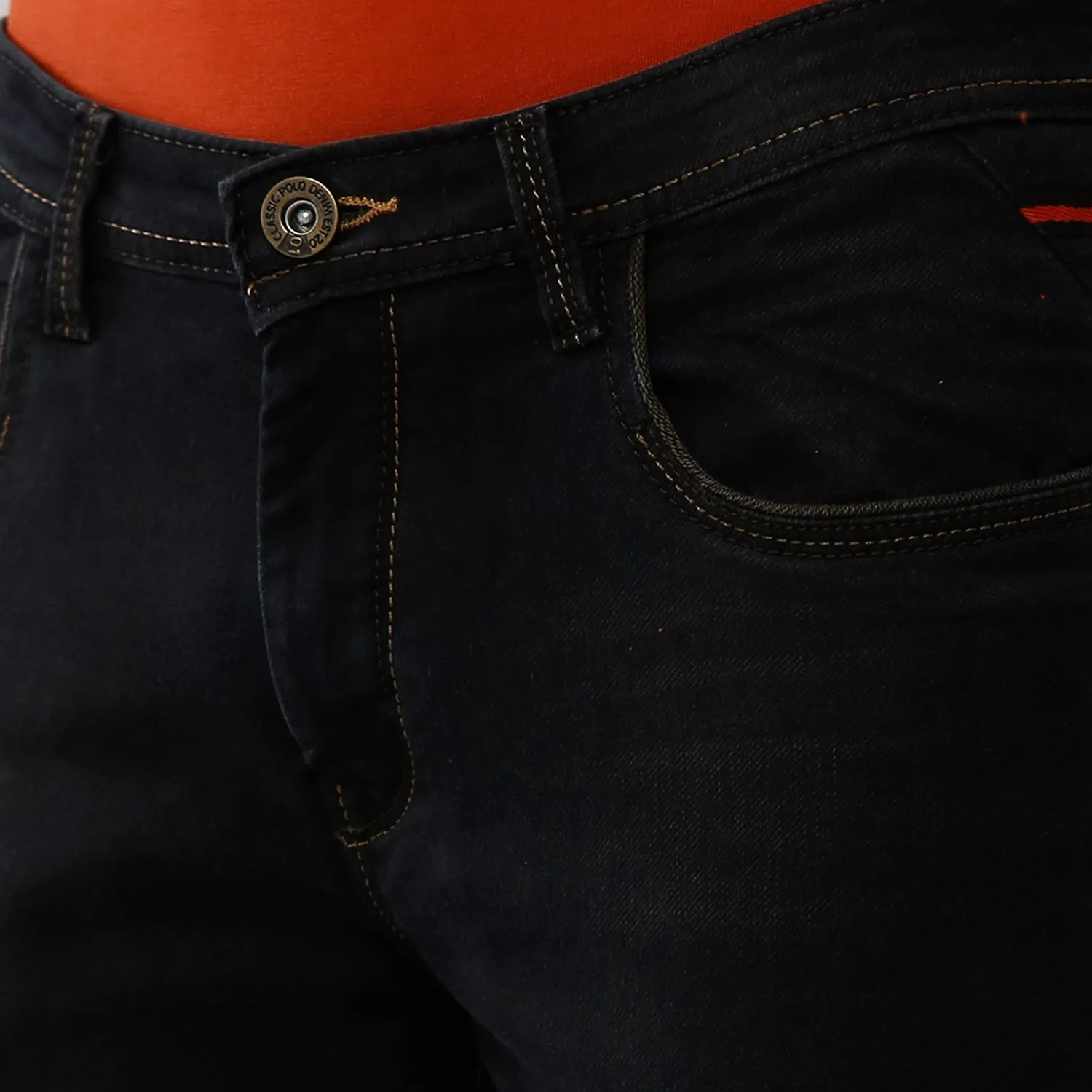 Classic Polo Mens 100% Cotton Solid Slim Fit Black Color Denim (CPDN1-09 A-BLK-SL-LY)