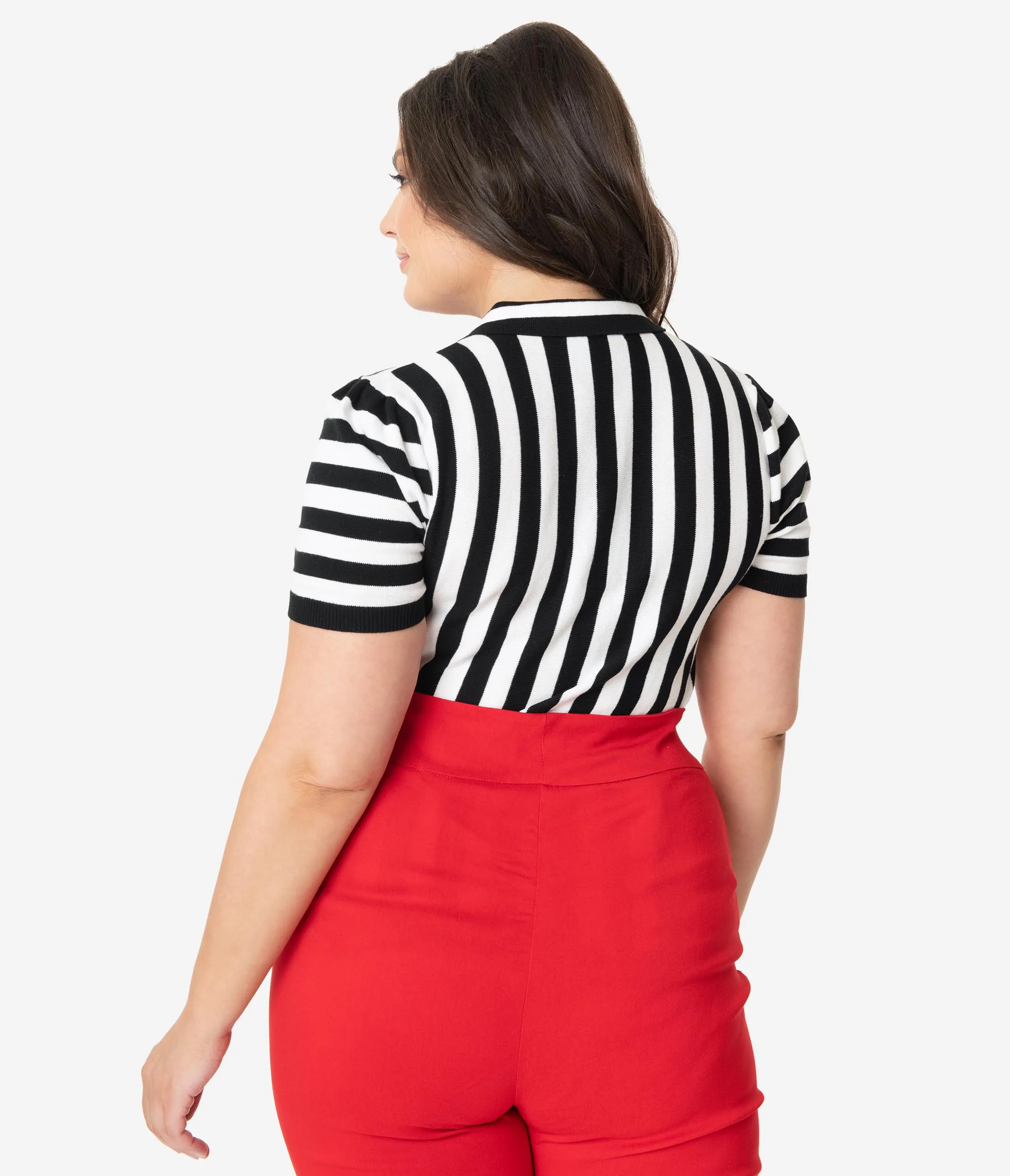 Collectif Plus Size Black & White Short Sleeve Lailie Striped Cardigan