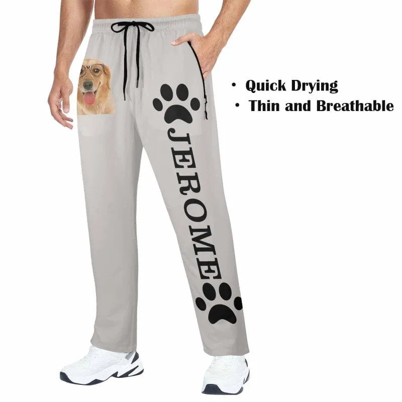 Custom Face&Name Quick Dry Pants with Puppy Picture Couple's All Over Print Casual Elastic Drawstring Pants