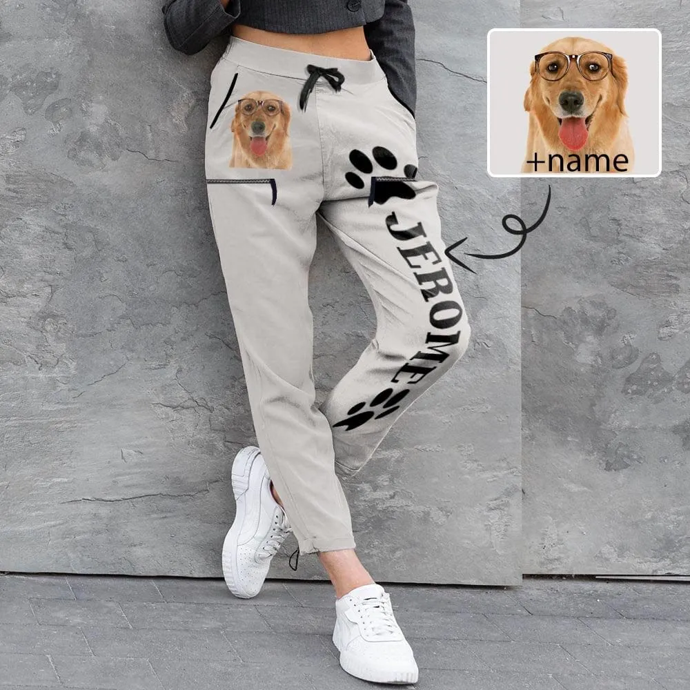 Custom Face&Name Quick Dry Pants with Puppy Picture Couple's All Over Print Casual Elastic Drawstring Pants