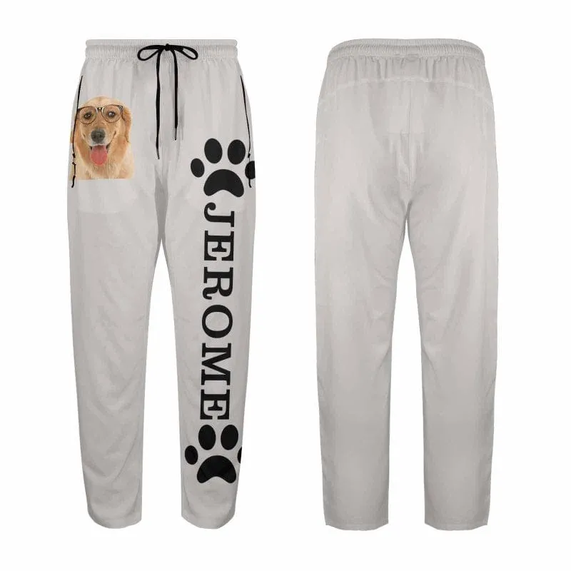 Custom Face&Name Quick Dry Pants with Puppy Picture Couple's All Over Print Casual Elastic Drawstring Pants
