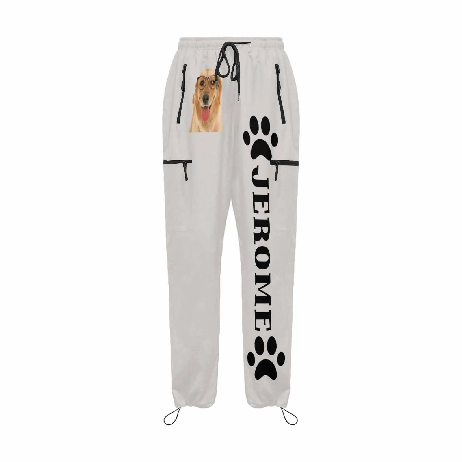 Custom Face&Name Quick Dry Pants with Puppy Picture Couple's All Over Print Casual Elastic Drawstring Pants