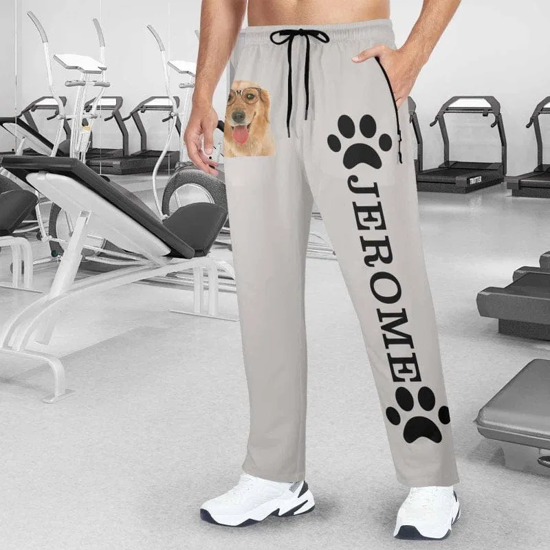 Custom Face&Name Quick Dry Pants with Puppy Picture Couple's All Over Print Casual Elastic Drawstring Pants