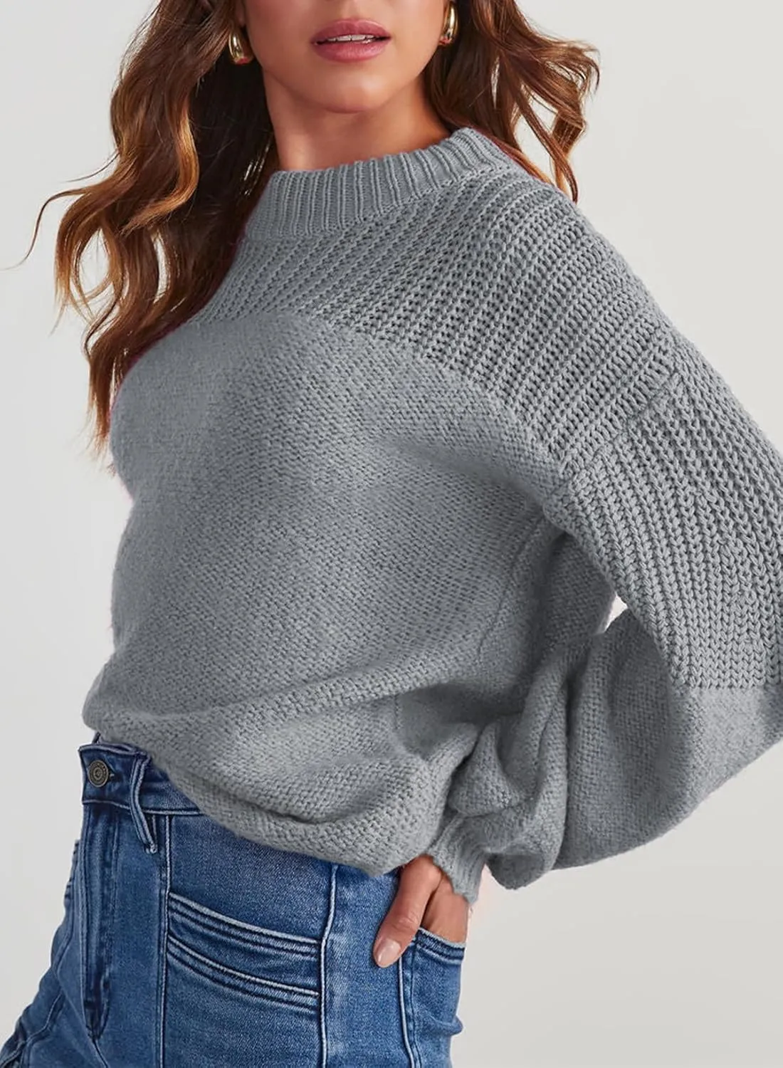 Dokotoo Women's Casual Long Sleeve Sweaters Loose Crewneck Knit Solid Pullover Sweater Jumper Tops