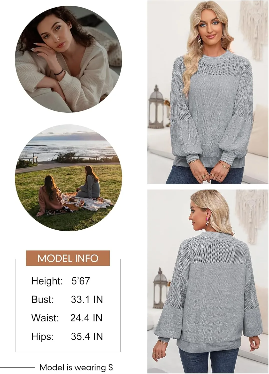 Dokotoo Women's Casual Long Sleeve Sweaters Loose Crewneck Knit Solid Pullover Sweater Jumper Tops