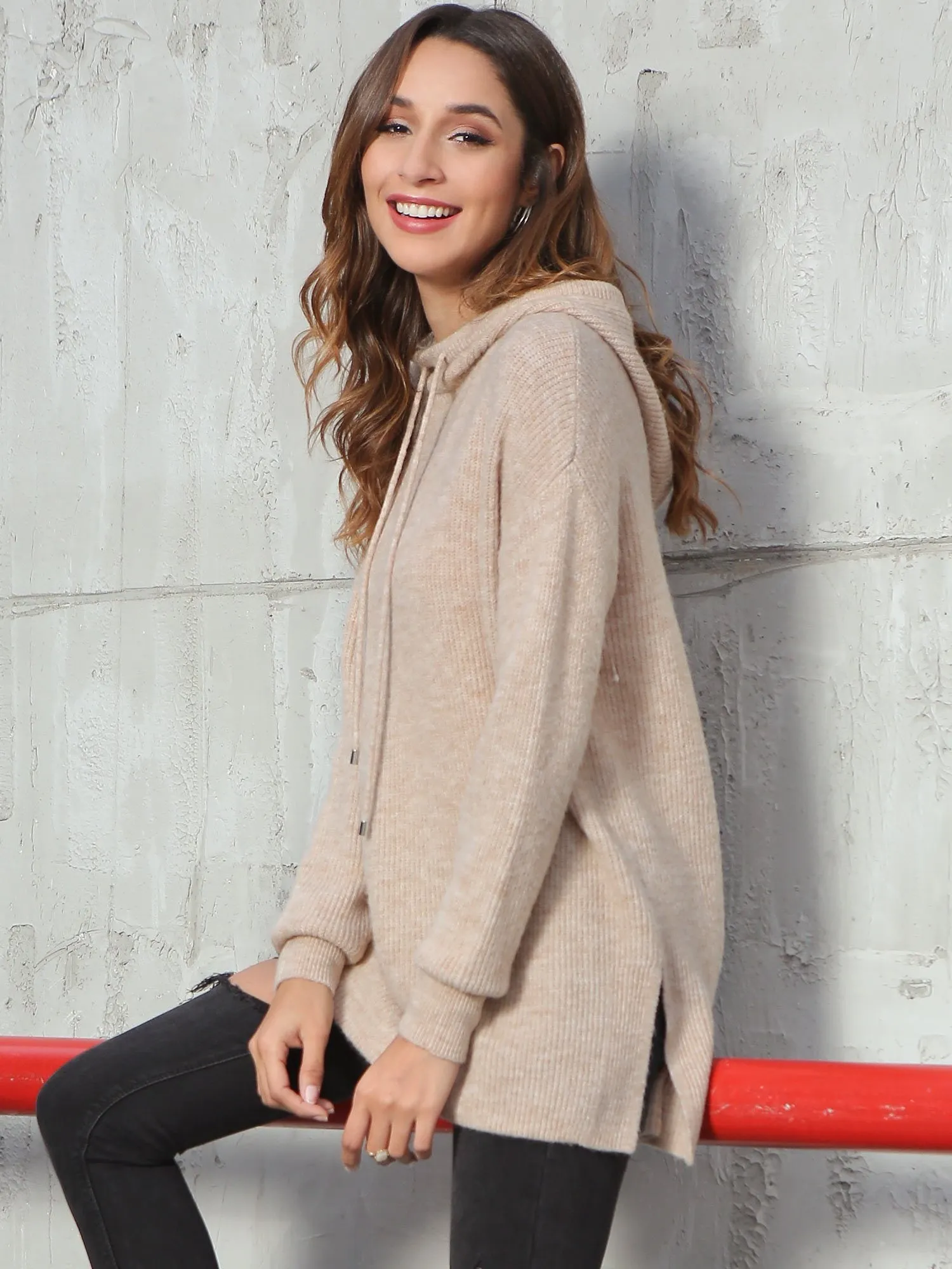 Drawstring Pullover Knit Hoodie