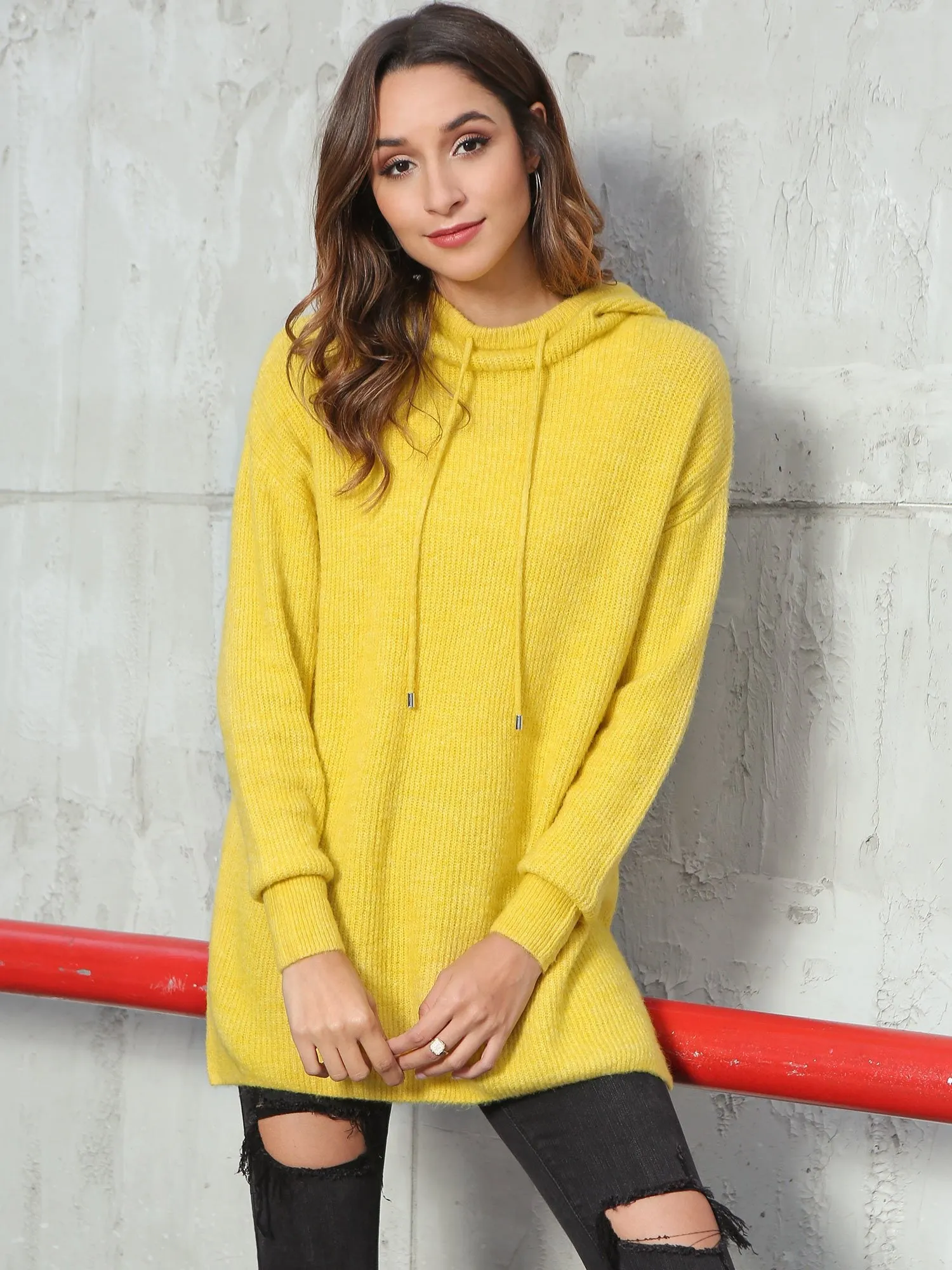 Drawstring Pullover Knit Hoodie