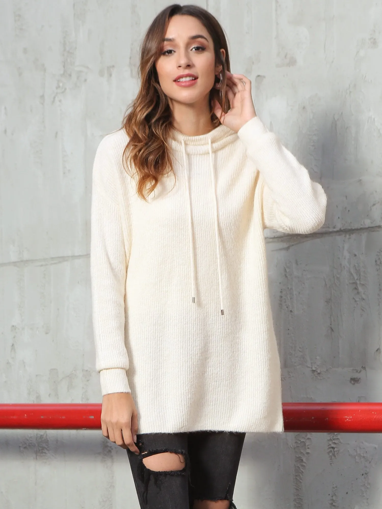 Drawstring Pullover Knit Hoodie