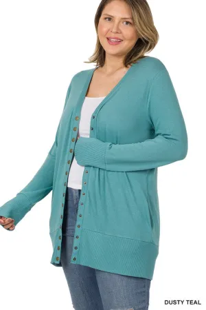 Dusty Teal Ribbed Plus Size Cardigan (Size 1X)