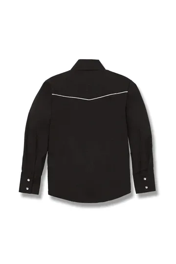 Ely & Walker Kid´s Long Sleeve Solid Western With Piping Black Shirt