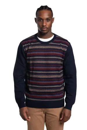 Fairisle Crewneck Merino Wool Blend Sweater in Navy