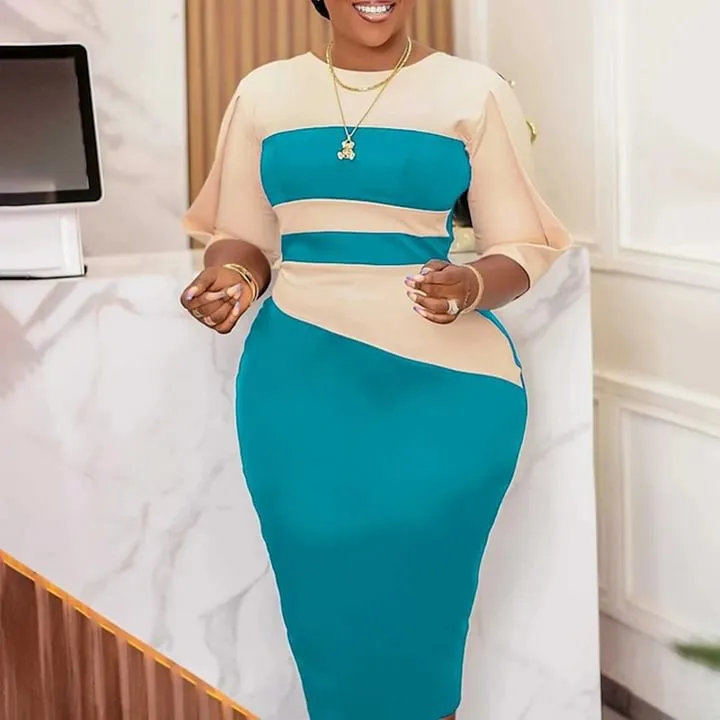 Fashionable Solid Color Plus Size Women's Long Sleeve Dress