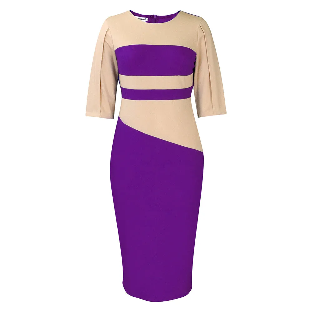 Fashionable Solid Color Plus Size Women's Long Sleeve Dress