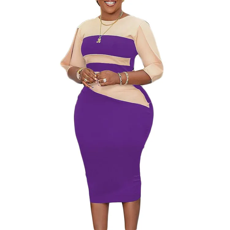 Fashionable Solid Color Plus Size Women's Long Sleeve Dress