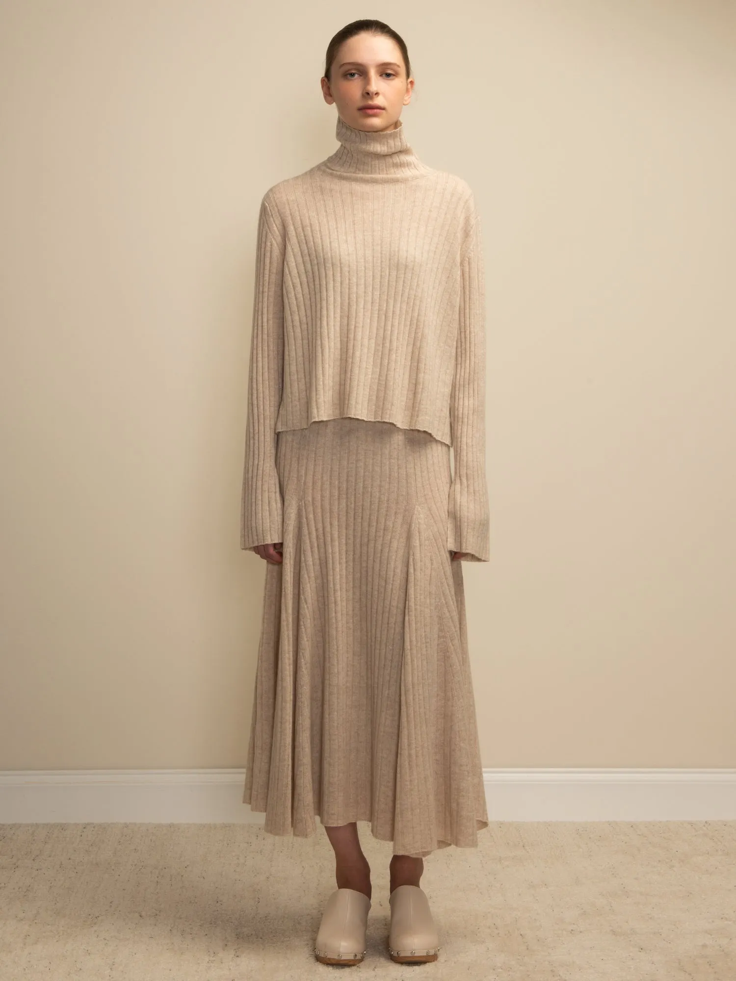 Flared Rib Skirt_Oatmeal