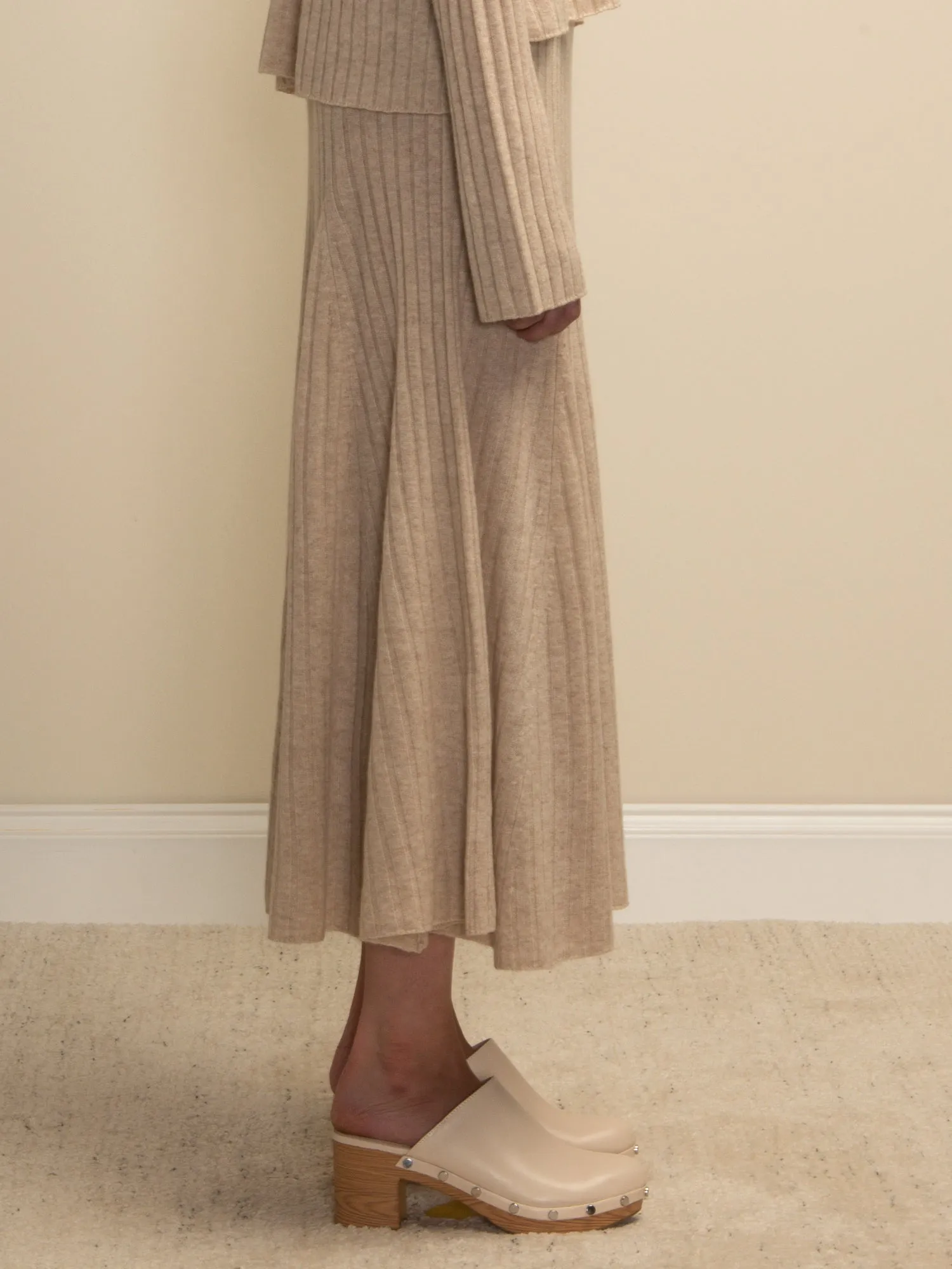 Flared Rib Skirt_Oatmeal